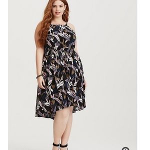 Torrid Black Palm Leaf High Neck Midi Dress